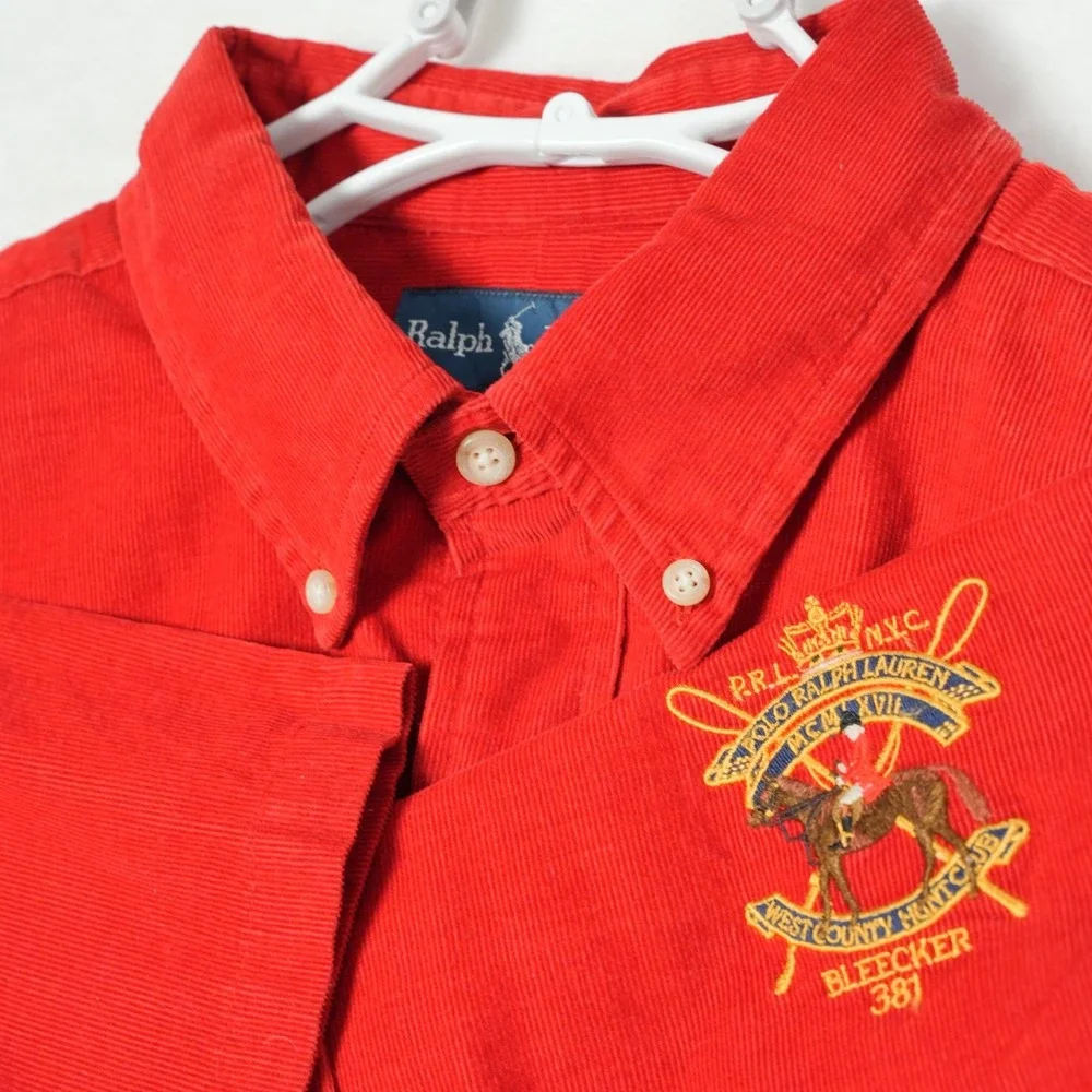 VTG Polo Ralph Lauren Shirt Mens L Tall Corduroy Classic Fit Bleecker Pony Crest